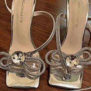 Pair of Size 6.5 VEGAN Cult of Coquette - Elizabeth Silver Double Bow heels